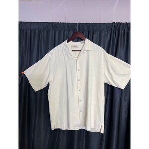 Tommy Bahama Mens Yellow All Silk Button Down Dress Shirt Size L SKU 8575